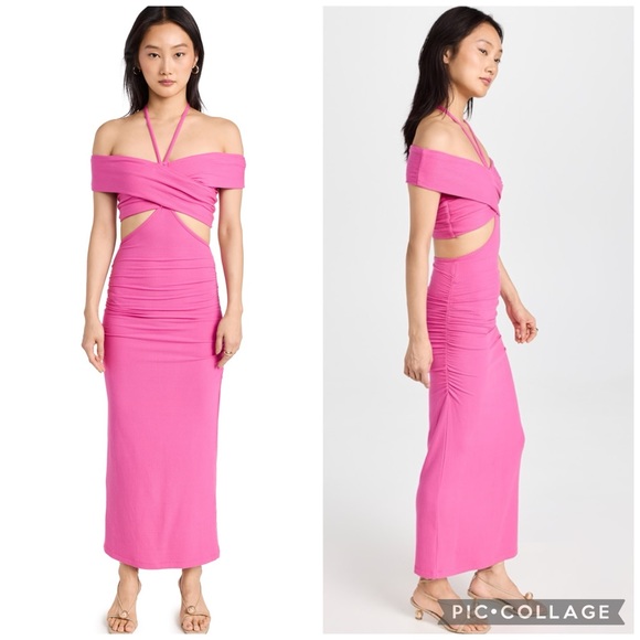Jonathan Simkhai STANDARD Dress NWT Akane Shaping Rib Off Shoulder Cutout Halter - Picture 2 of 15